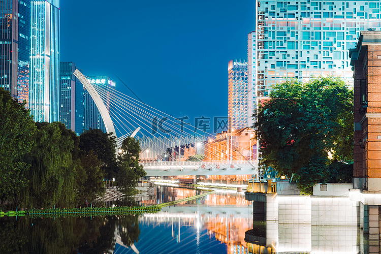 武汉城市建筑夜晚建筑地标歌笛桥