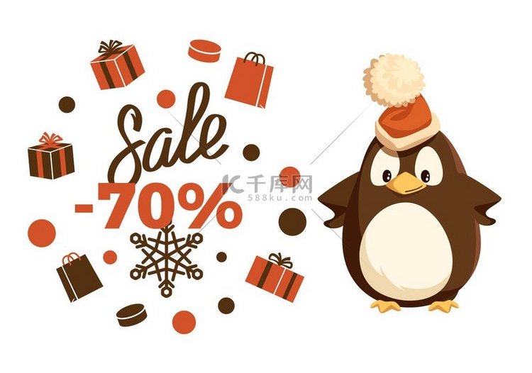 圣诞快乐大减价70企鹅动物矢量