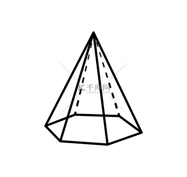 虚线和直线的六边形金字塔几何形