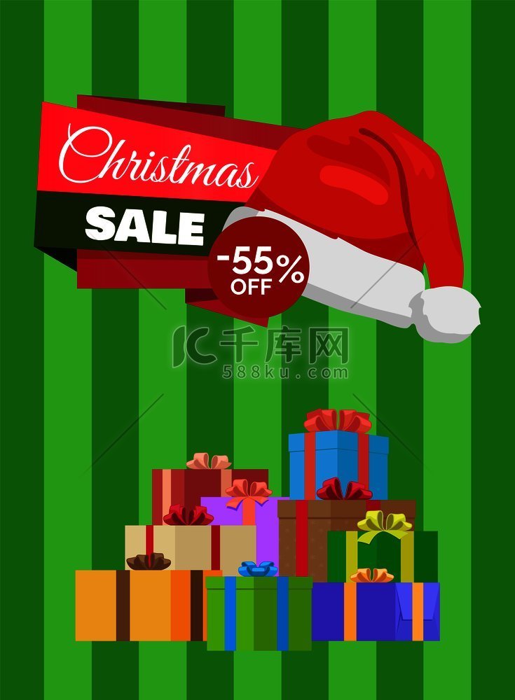 圣诞销售 55% 折扣海报与包