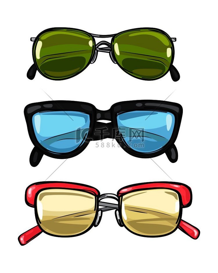 三种不同的太阳眼镜。