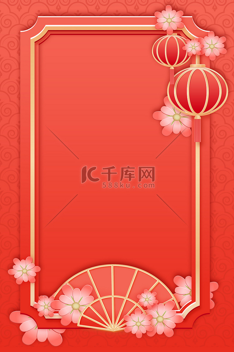 新年新春国风边框红色中国风浮雕
