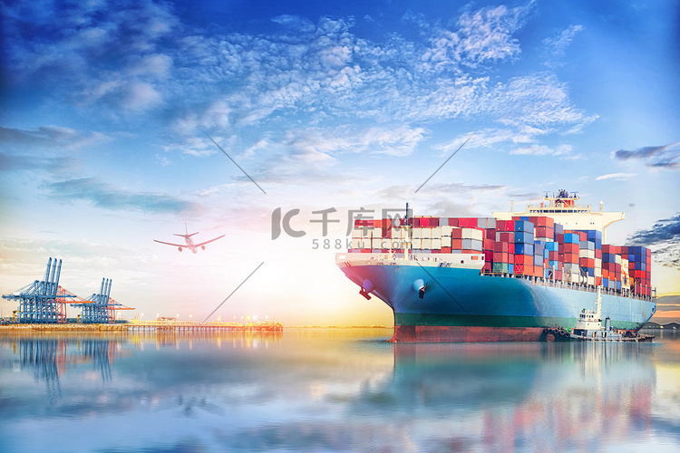 物流和国际集装箱船舶和货物货机