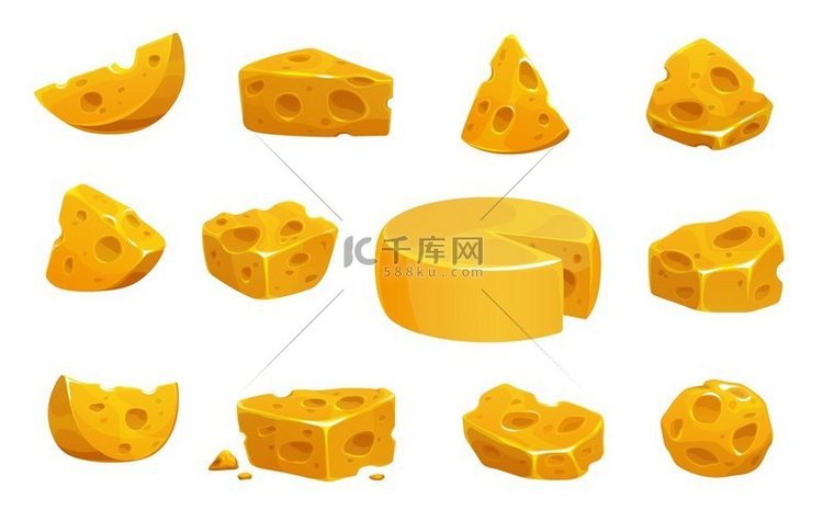 卡通隔离黄奶酪切达干酪瑞士干酪