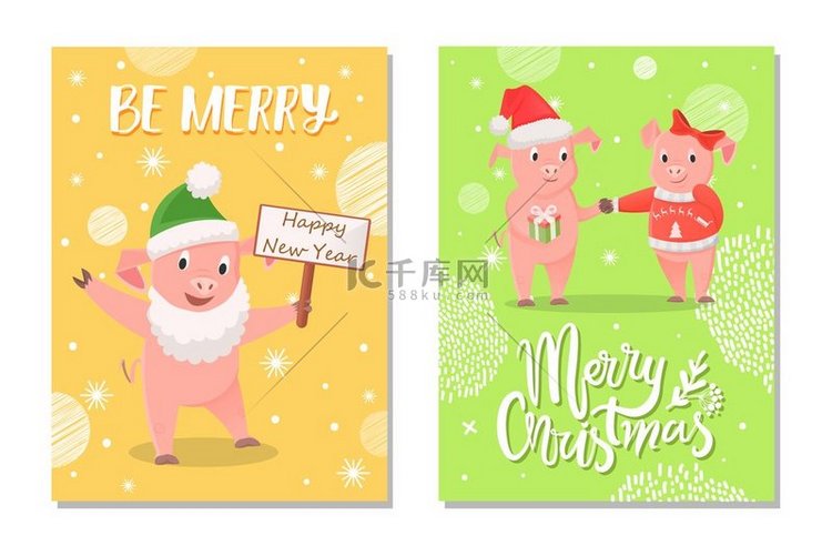 新年小猪情侣礼盒雄性戴着圣诞老