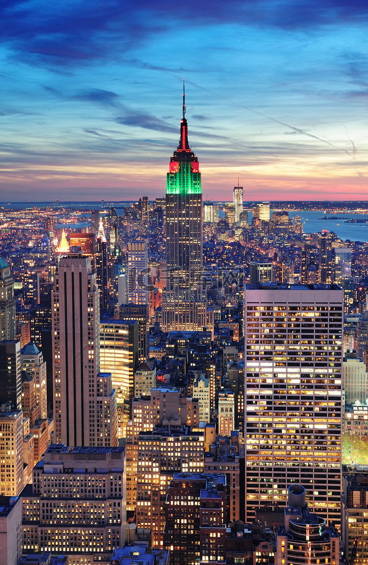 美国纽约市曼哈顿的天际线鸟瞰图