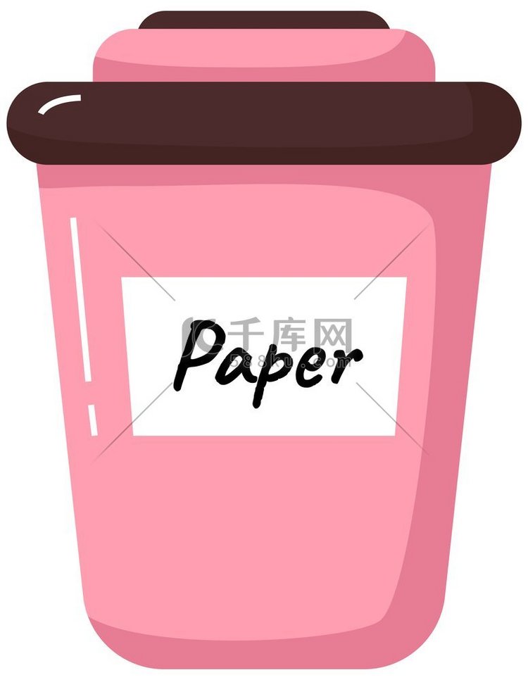 粉红色的垃圾桶上面写着收集纸质