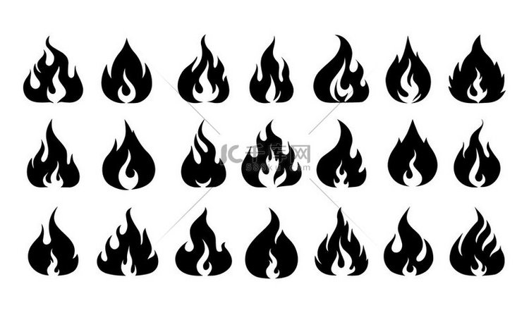 火焰黑色图标火焰热量燃烧的篝火