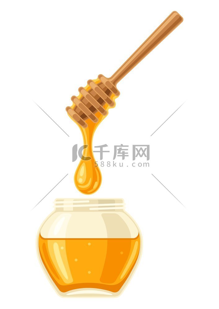 带棍子的蜂蜜罐插图商业食品和农