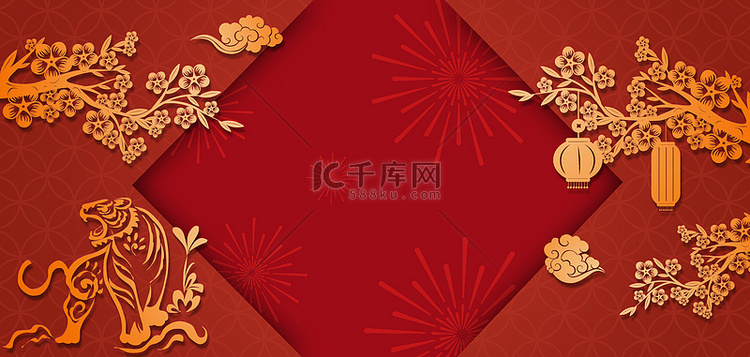 春节新年剪纸红色中式古典