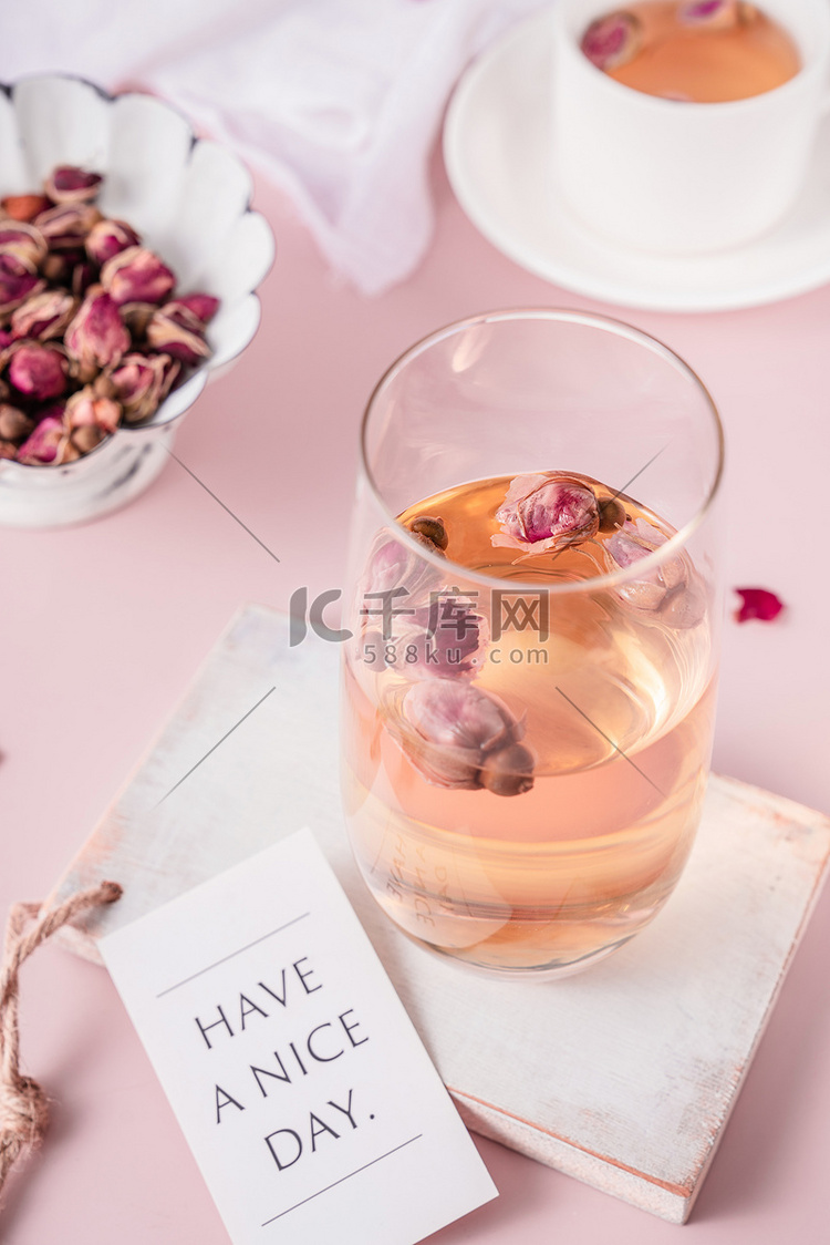 玫瑰花茶茶饮饮品养生摄影图配图