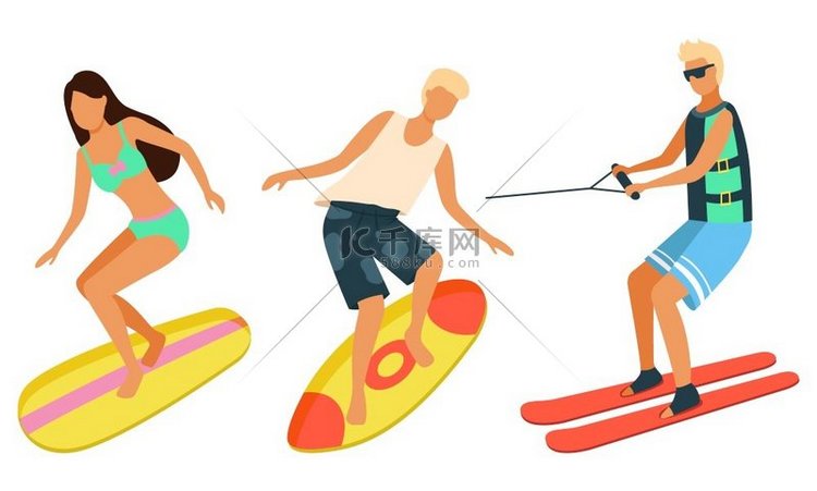 夏日乐趣、帆板运动休闲和滑水板