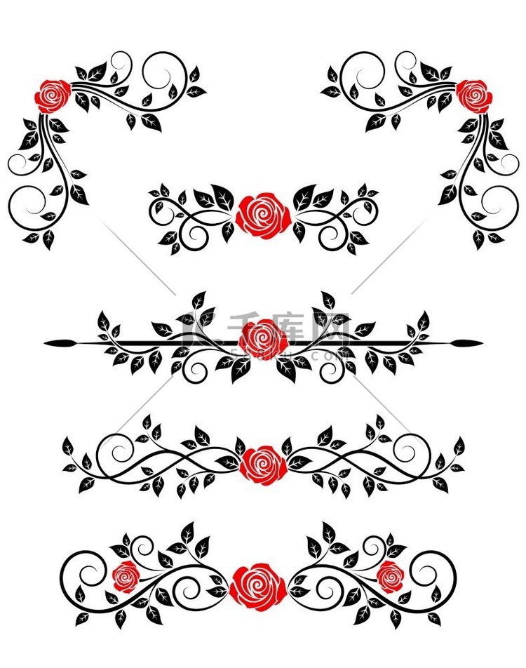 带有花卉装饰和边框的玫瑰设计