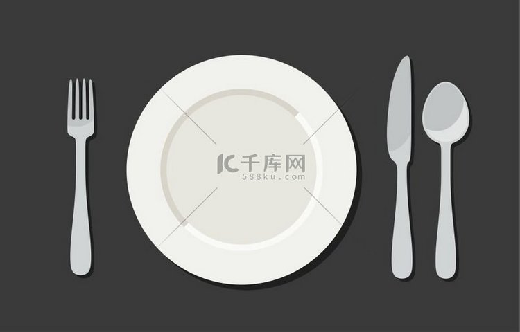 扁平样式的器皿带有盘子刀叉和勺
