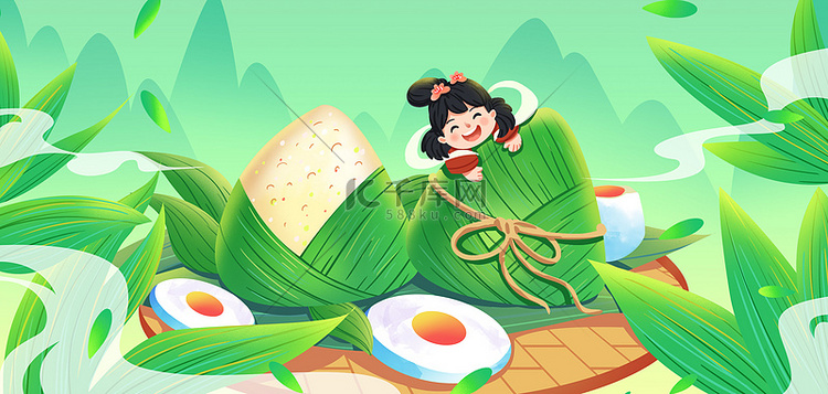 端午节粽子绿色国风端午海报