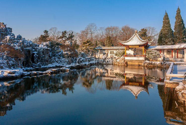 南京明孝陵红楼艺文苑冬季雪景摄