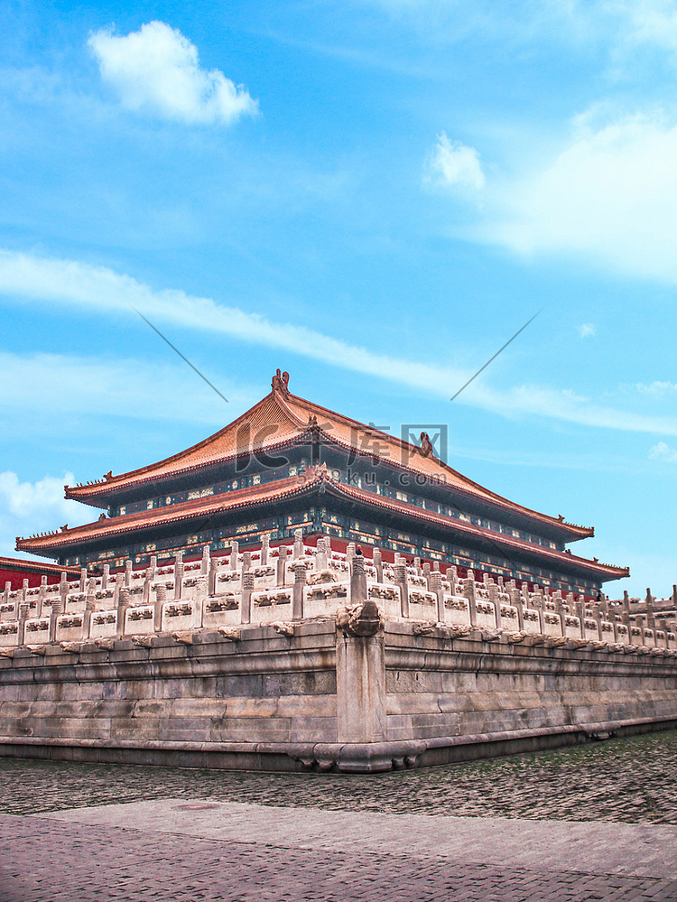 北京地标蓝天白云故宫白天故宫故