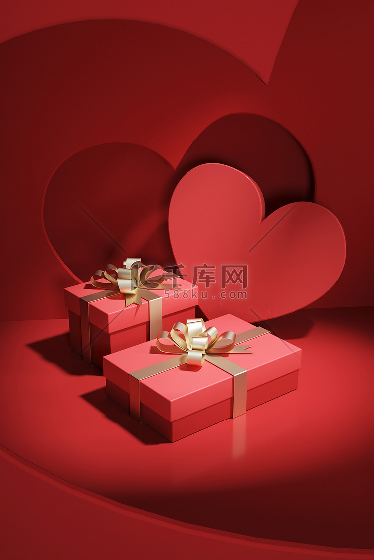 情人节心形礼盒红色3d立体海报