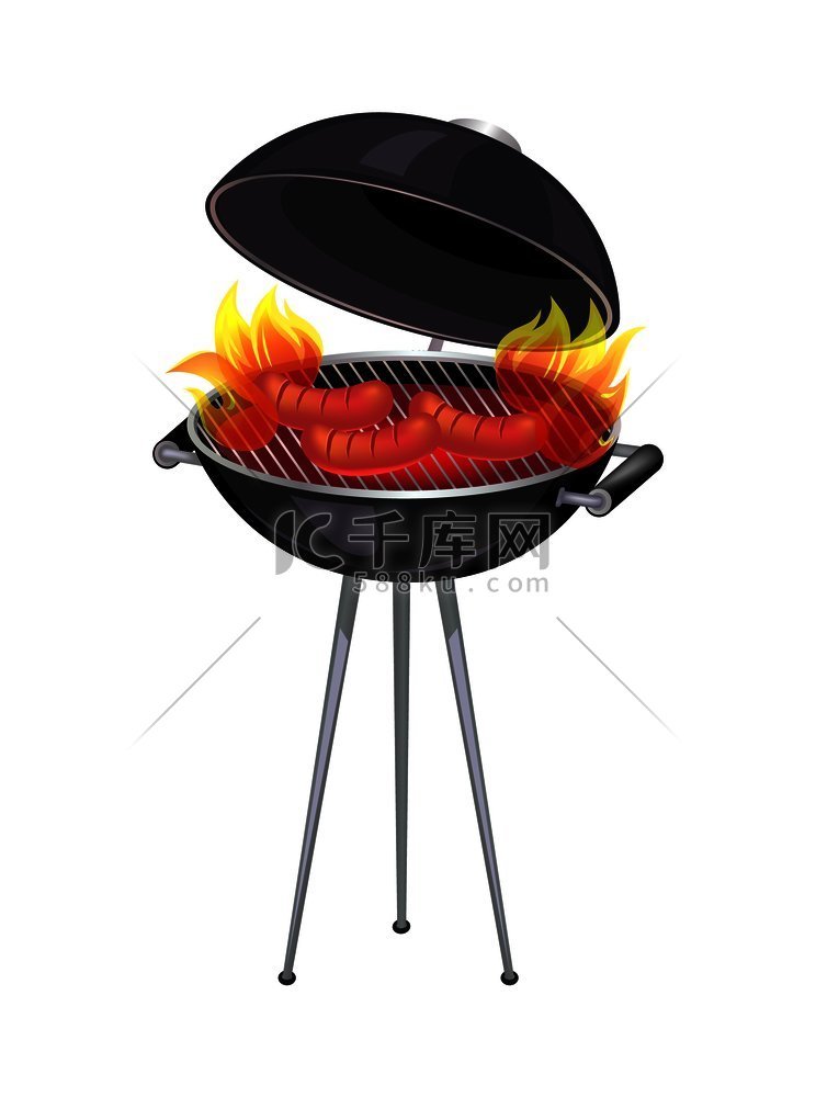 烧烤烧烤隔离图标向量用热火焰和