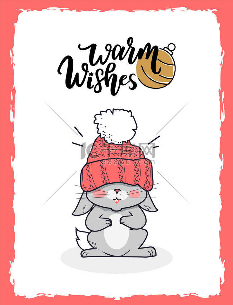 圣诞快乐明信片温暖的祝愿与兔子