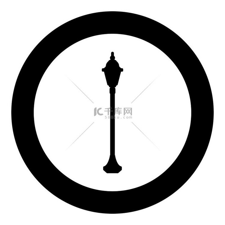 街灯灯笼图标圆形黑色矢量插图图