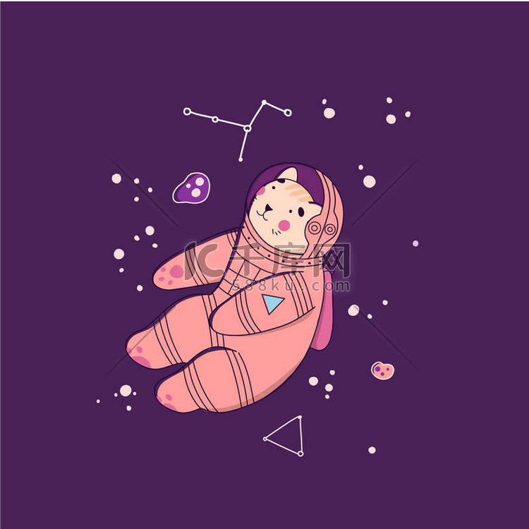 太空中的猫航天员,平面卡通矢量
