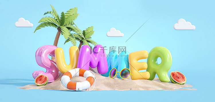 夏季泳圈西瓜蓝色c4d