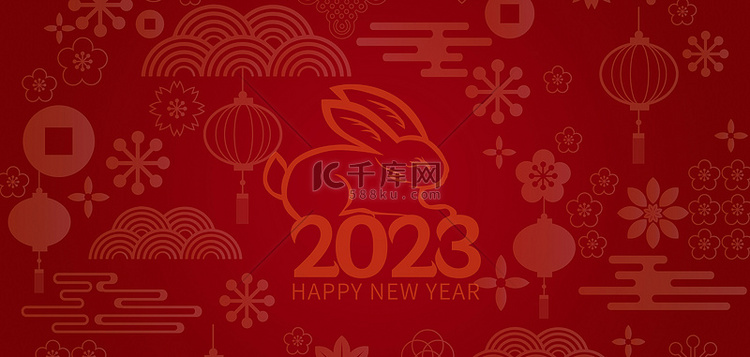 兔年底纹2023红色中国风海报背景
