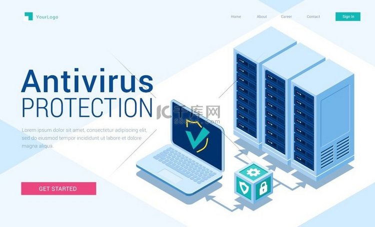 防病毒保护等轴测登录页网络数据