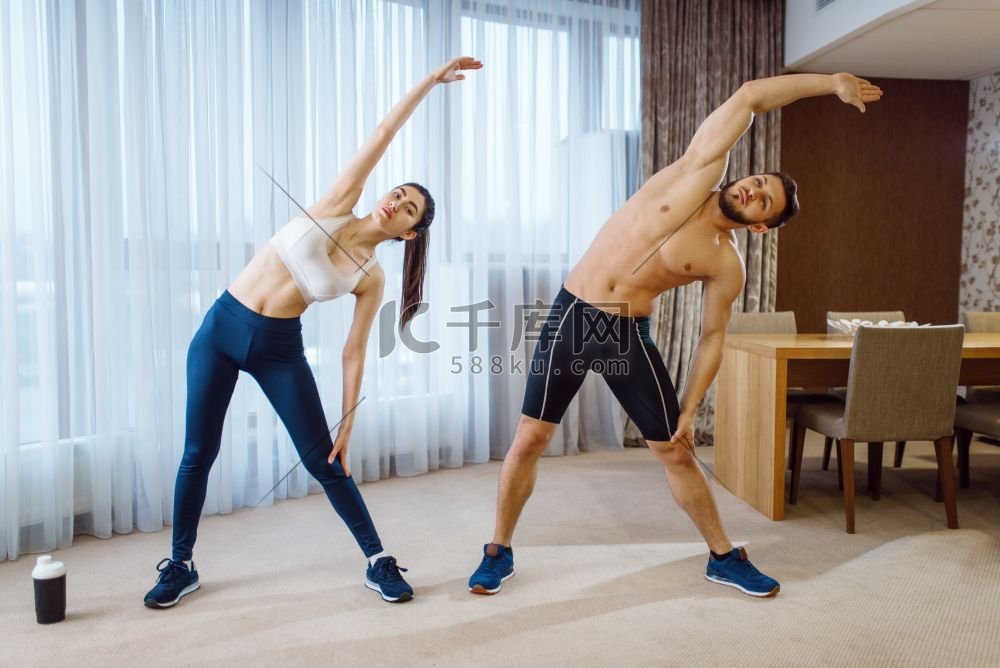 锻炼，夫妇，女人，男人