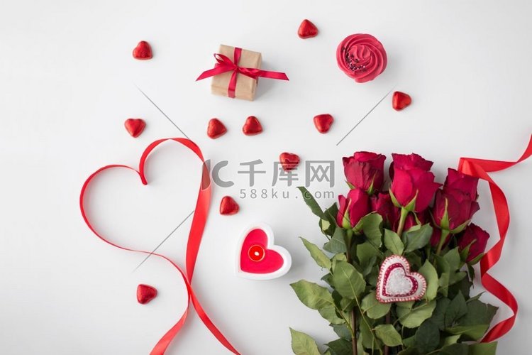  玫瑰，礼物，糖果，心脏