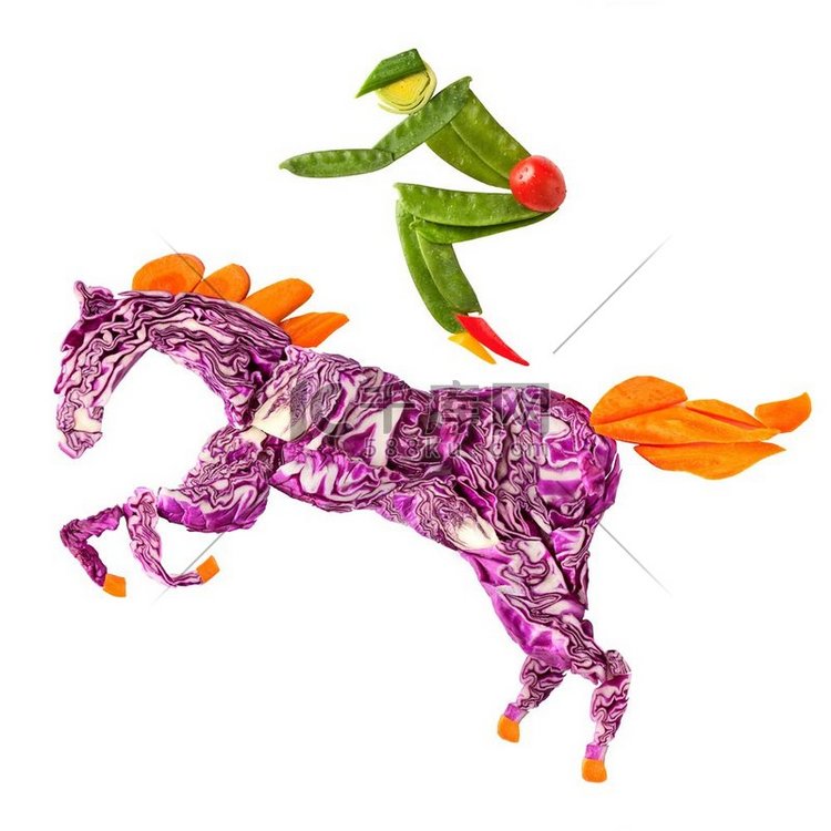 一种由水果和蔬菜制成的骑马者的