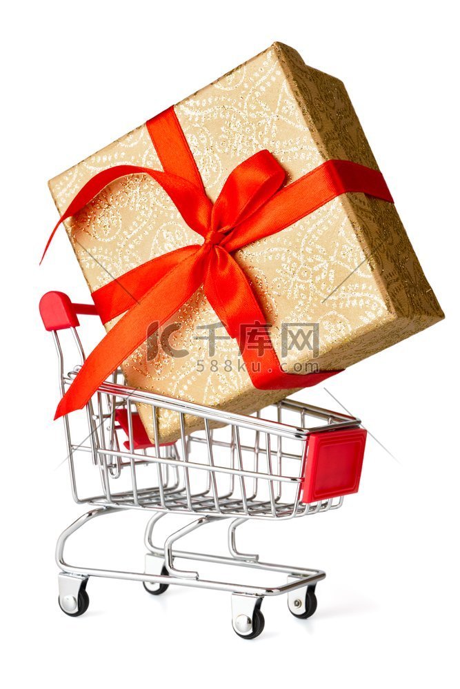 礼物购物概念-购物车上的礼品盒