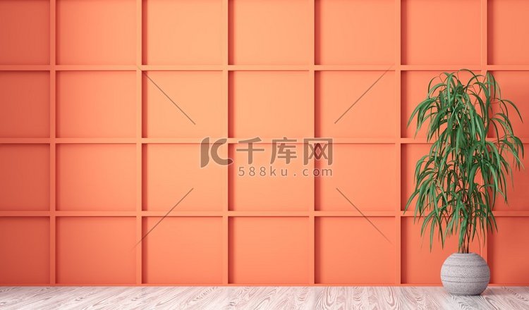 空荡荡的室内背景，橙色镶板墙的