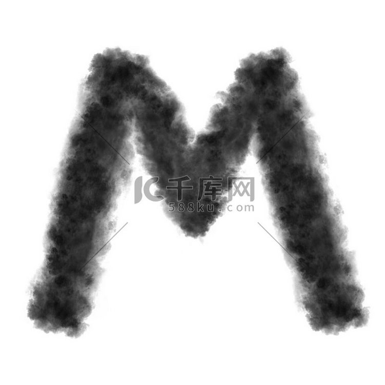字母M由黑色的云或烟雾在白色背