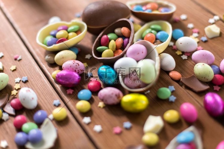 复活节，糖果和糖果的概念-巧克