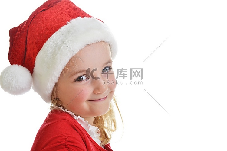白色背景上戴着红色圣诞老人帽子