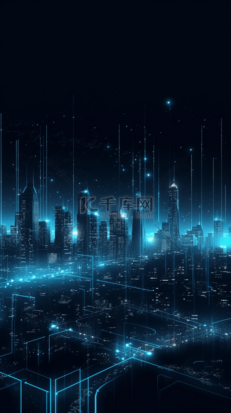 科技蓝色荧光数字城市背景