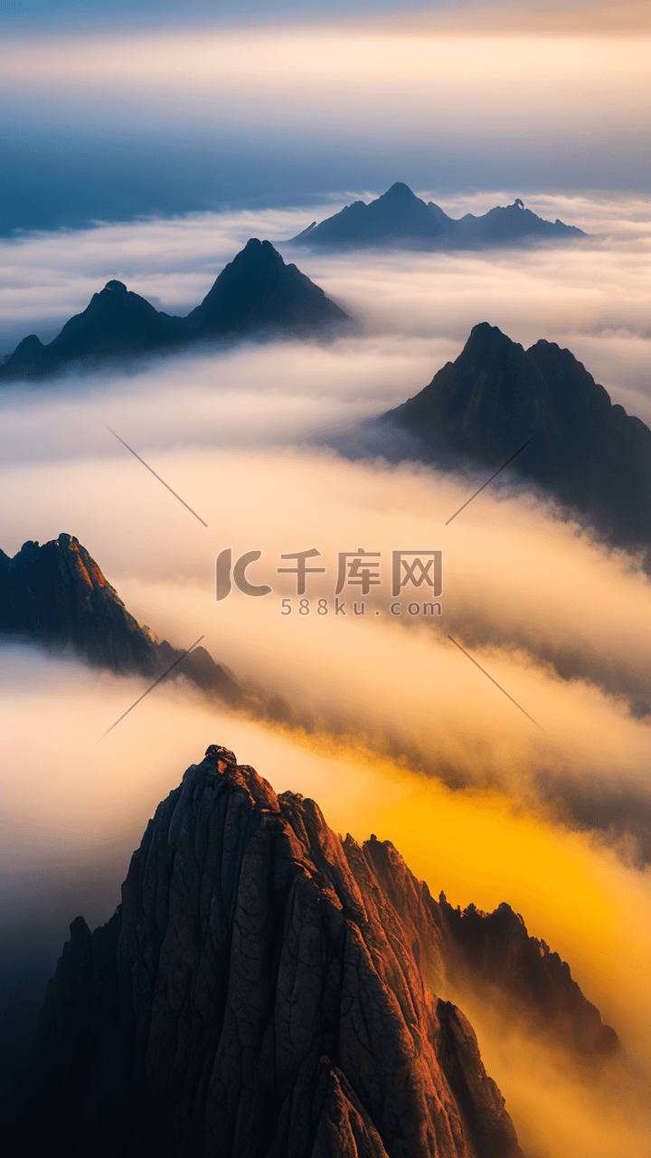 航拍视角黄山云海风景