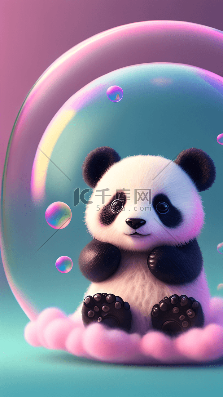泡泡中的可爱呆萌熊猫