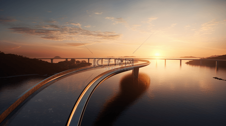 日出朝阳下的跨海大桥