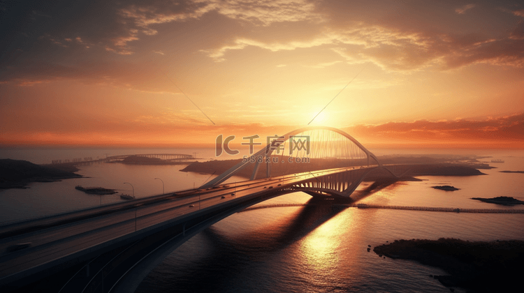 日出朝阳下的跨海大桥