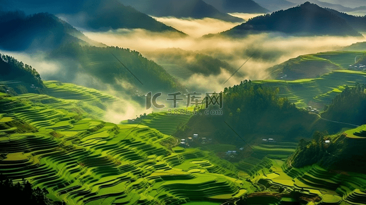 乡村田园自然风景风光大山梯田农