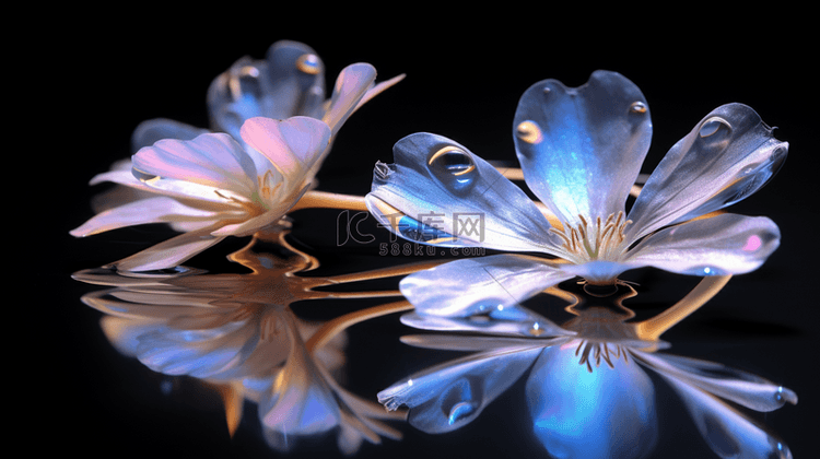玻璃质感植物花朵场景