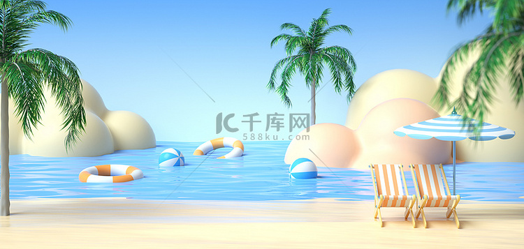 夏季水面沙滩场景c4d背景