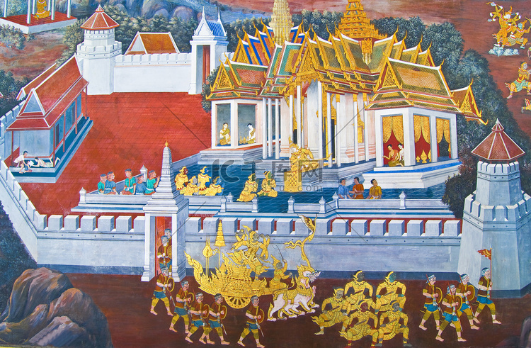 泰国曼谷大皇宫的寺庙窗户上画着