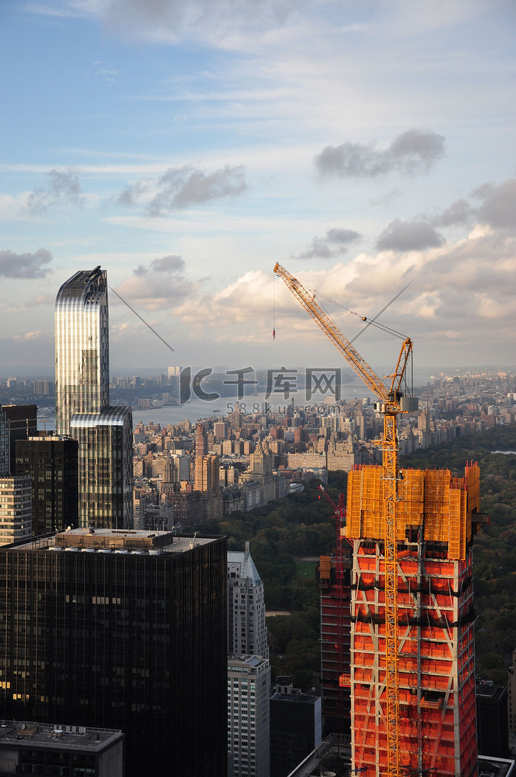 美国纽约高层建筑工地鸟瞰图