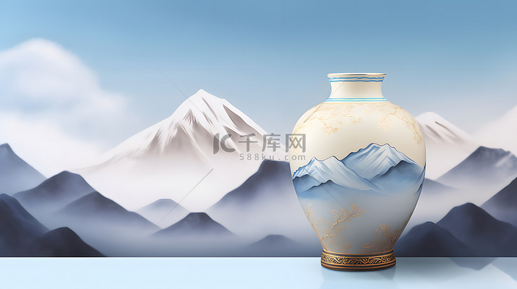 中国风青花瓷瓷器山水背景