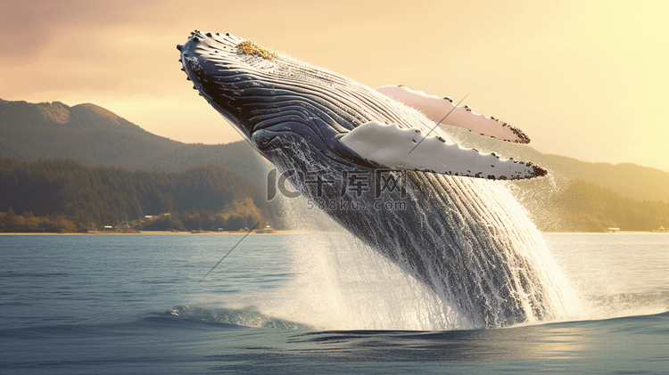 一头鲸鱼正从水里跳出来