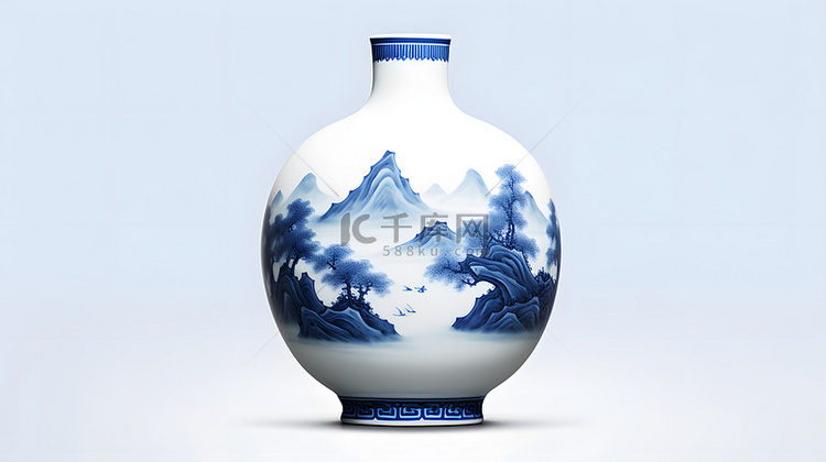 中国风青花瓷瓷器山水背景